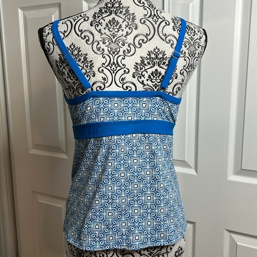 Lands' End Blue Geometric Halter Swim Top Tankini 6P - Picture 4 of 6